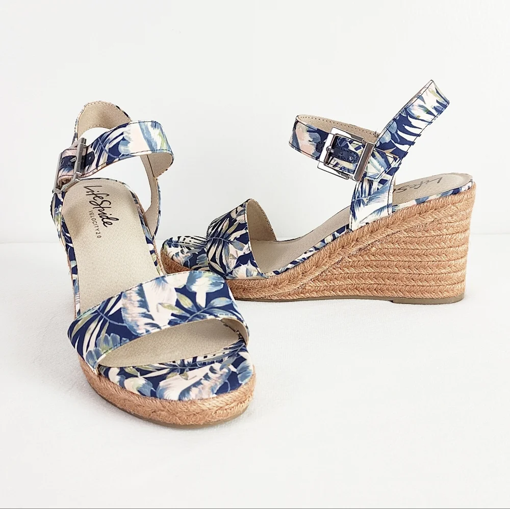 NEW! LifeStride Wedge Sandals Tango 2 Espadrilles Size 10 Heels Straw Woven Open